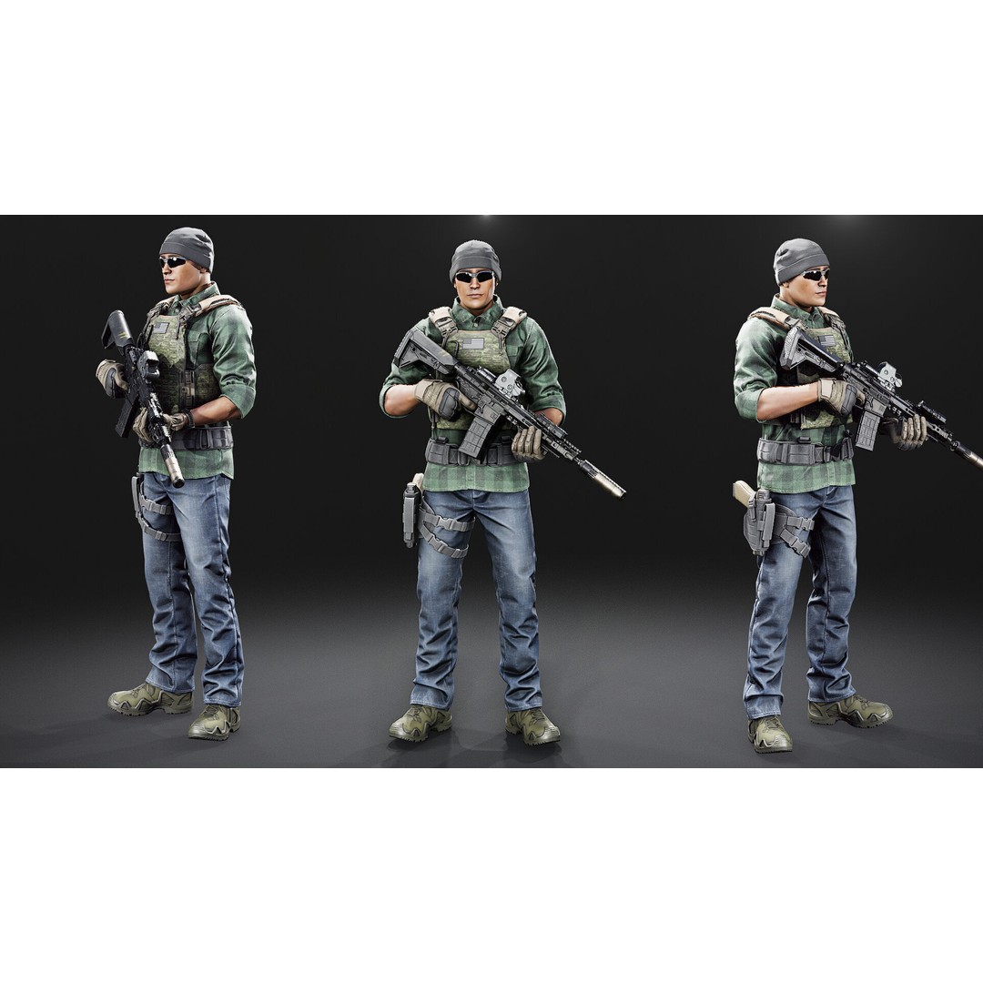 PMC Soldier V2 3D Model – Low Poly Rigged Character with PBR Textures - View 6