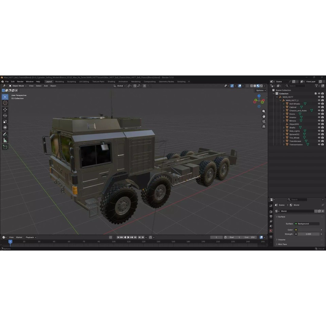 MAN HX77 8x8 Military Truck Chassis 3D Model – High Detail Modular Asset, FBX, OBJ