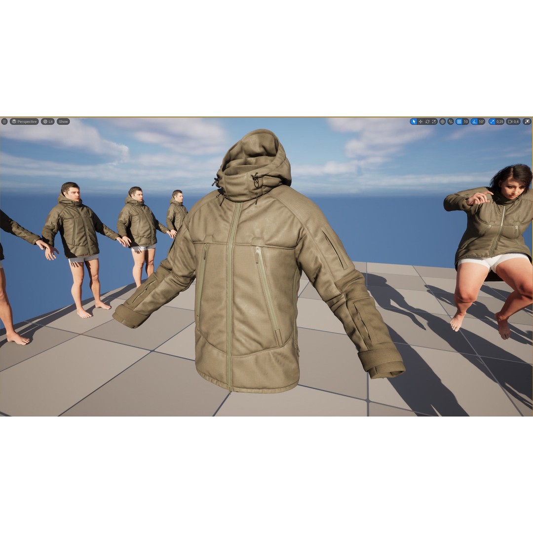 Military Winter Jacket 3D Model – Rigged Low-Poly Asset for UE5