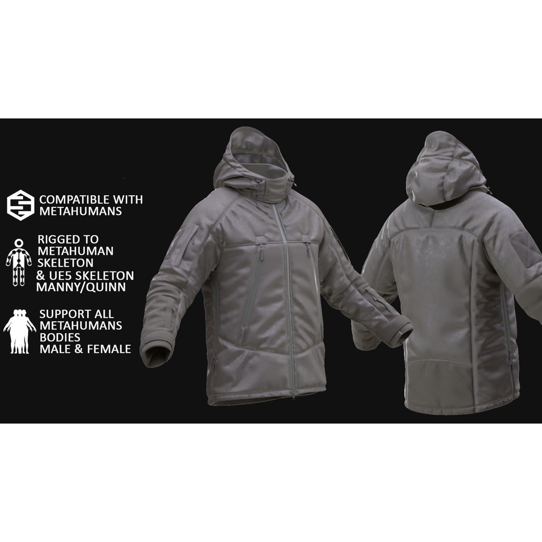 Military Winter Jacket 3D Model – Rigged Low-Poly Asset for UE5 - View 3