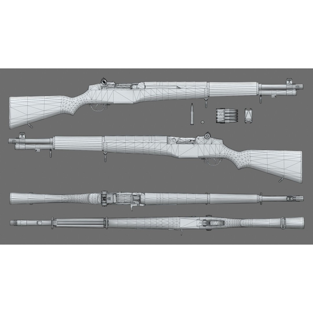 M1 Garand Rifle 3D Model – Low Poly Game Asset, FBX, Blender - View 10