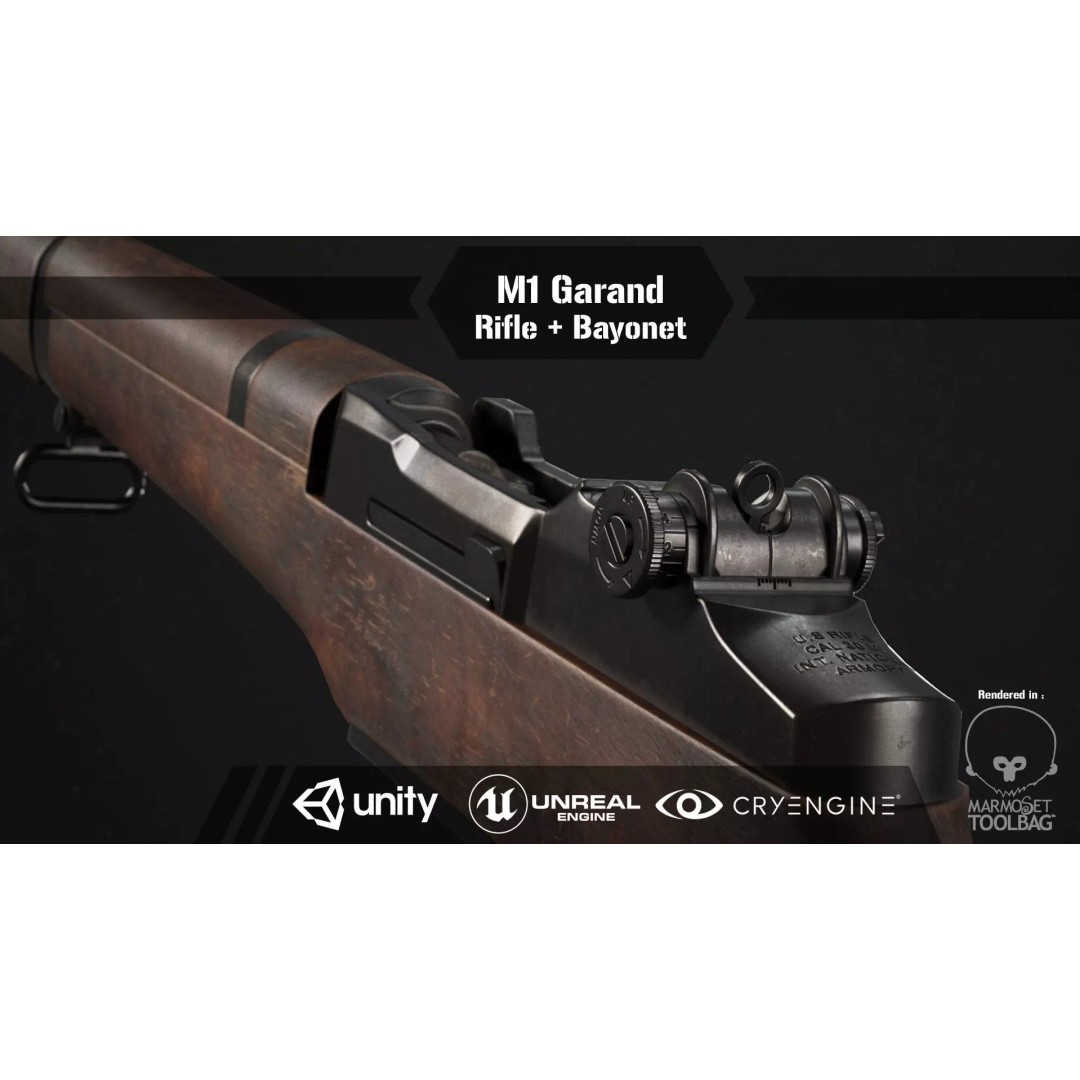 M1 Garand Rifle 3D Model – Low Poly Game Asset, FBX, Blender - View 2