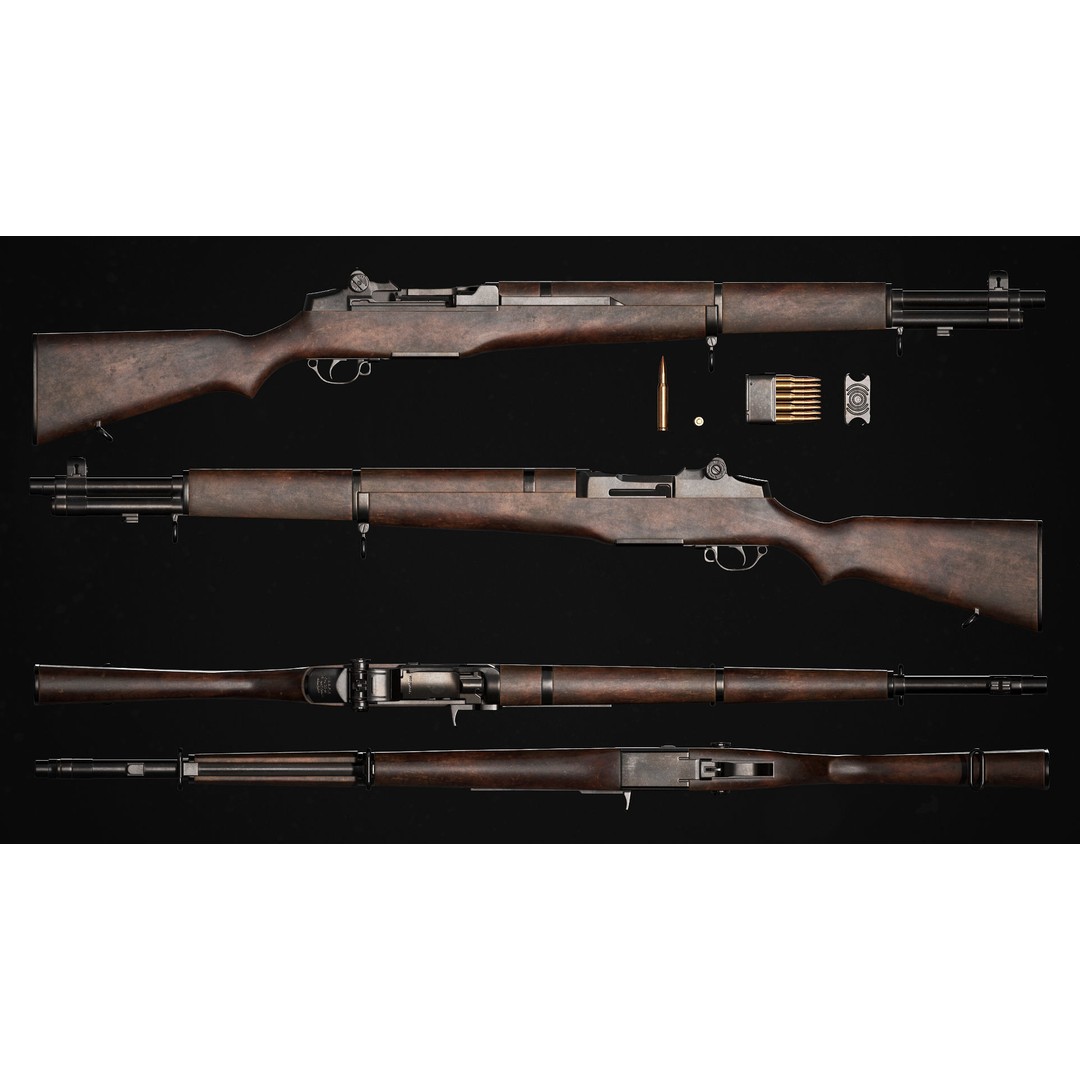 M1 Garand Rifle 3D Model – Low Poly Game Asset, FBX, Blender - View 3