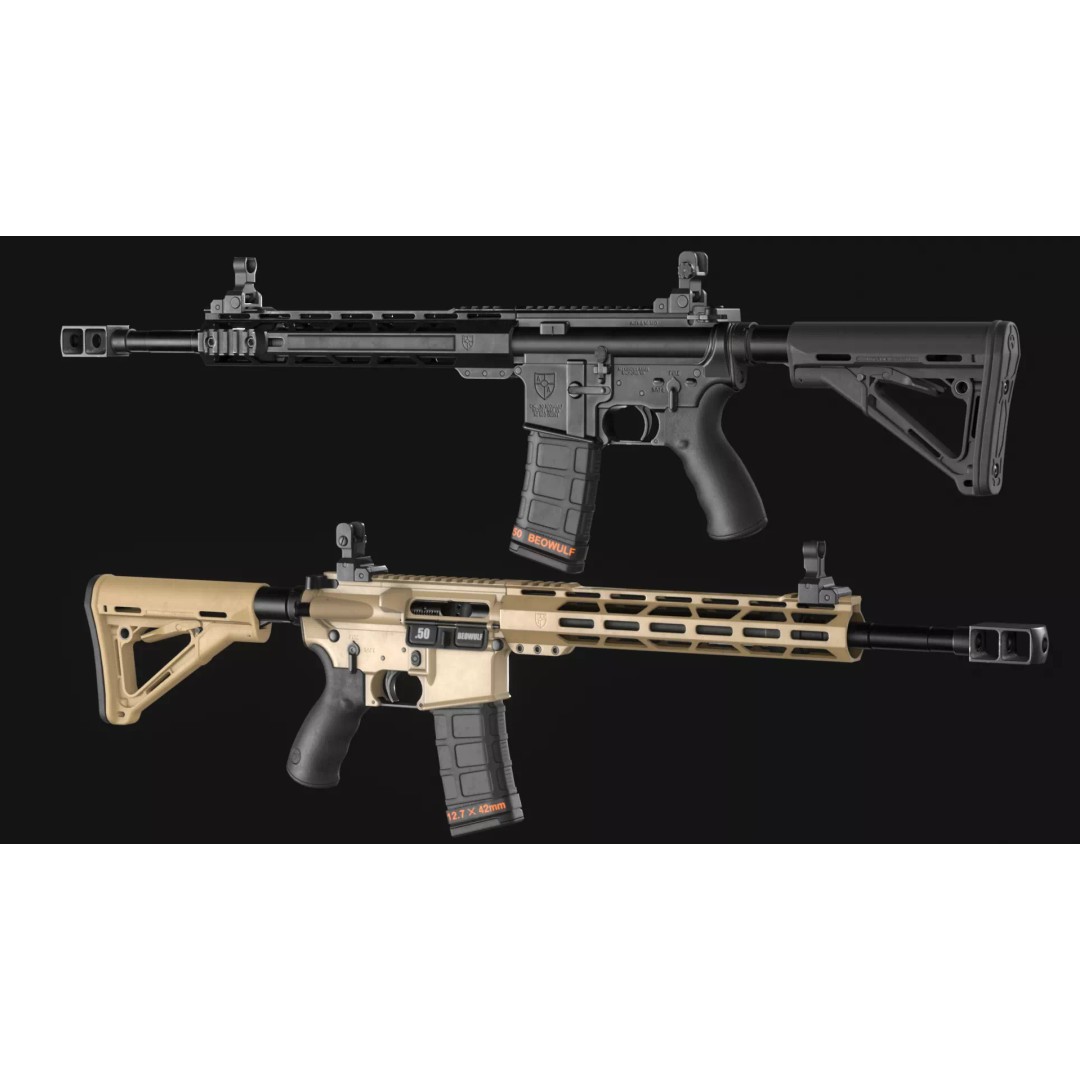 Alexander Arms 50 Beowulf Tactical AR-15 3D Model – Low Poly Game Asset, FBX - View 4