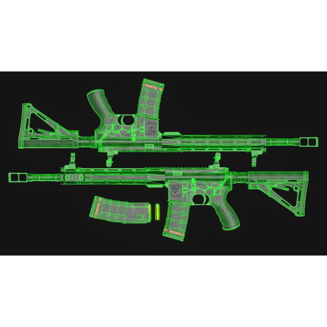 Alexander Arms 50 Beowulf Tactical AR-15 3D Model – Low Poly Game Asset, FBX - View 8