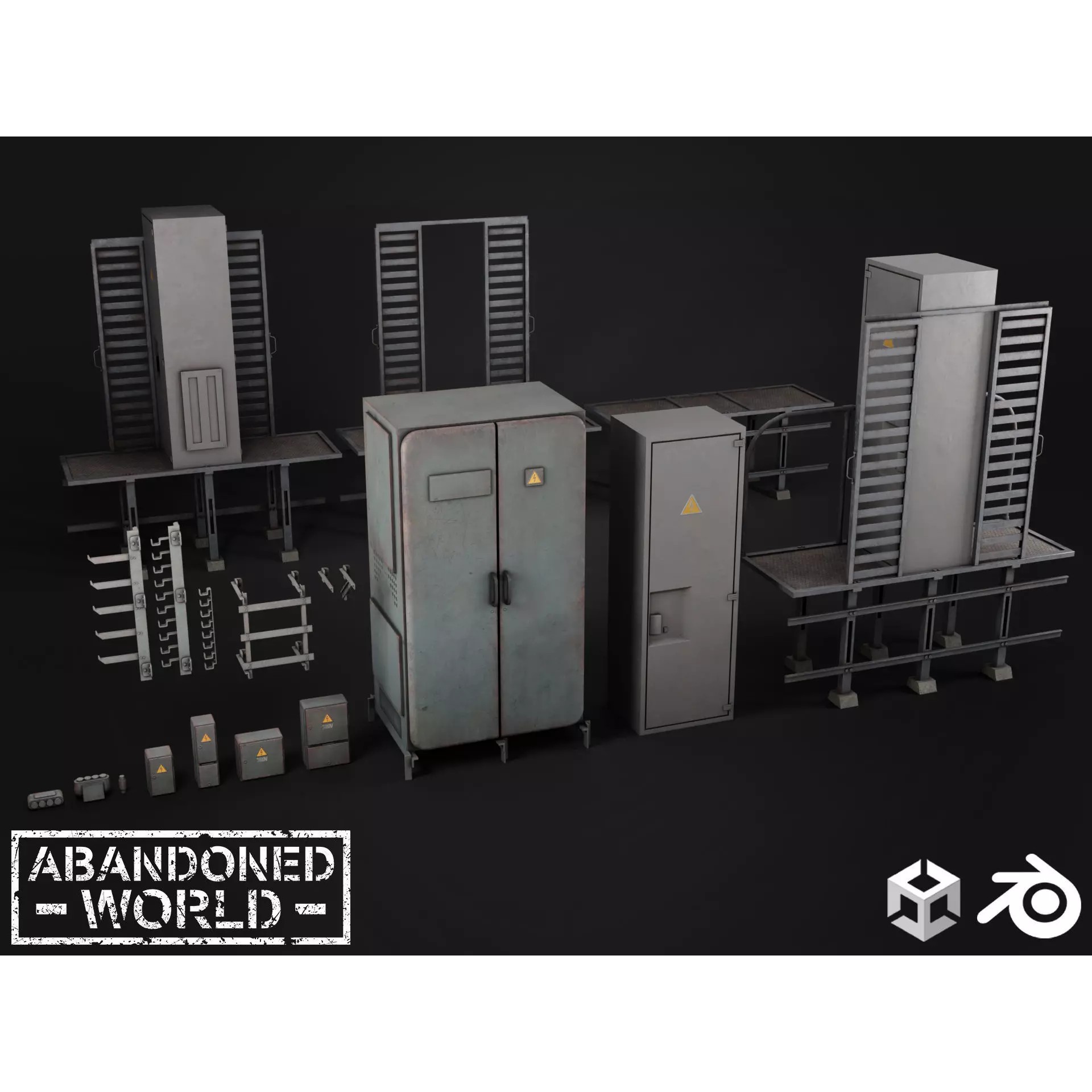 Old Electrical Boxes Set - Low-Poly Game-Ready 3D Model - View 2