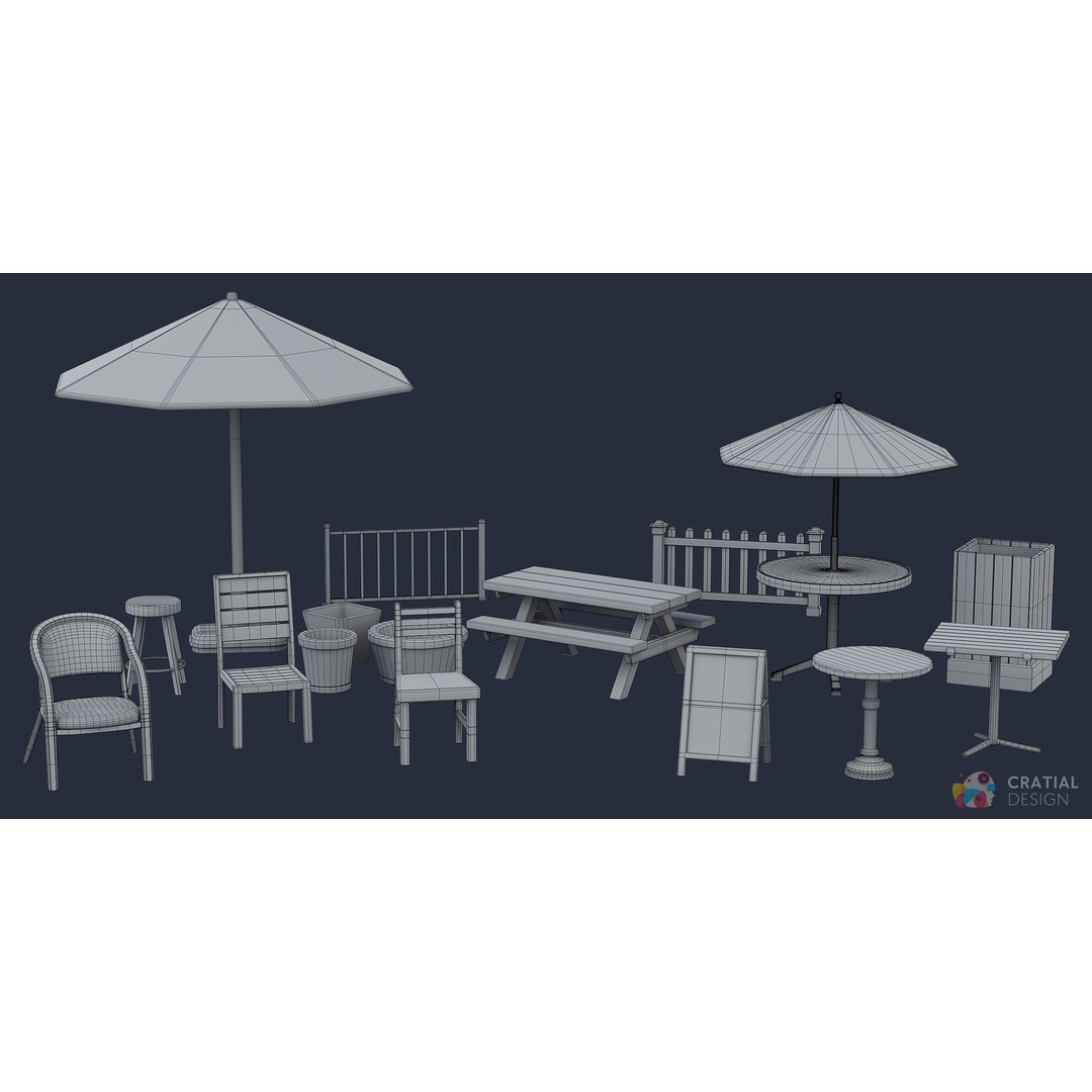 Stylized Patio Pack 3D Model – Cafe and Restaurant Theme, PBR Textures - View 9