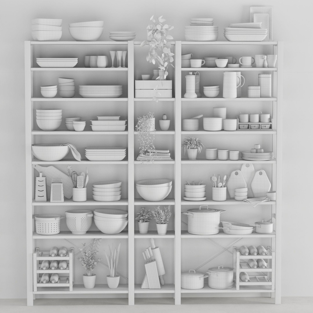 Kitchenware 3D Model – Tableware Set, PBR Textures, OBJ, FBX