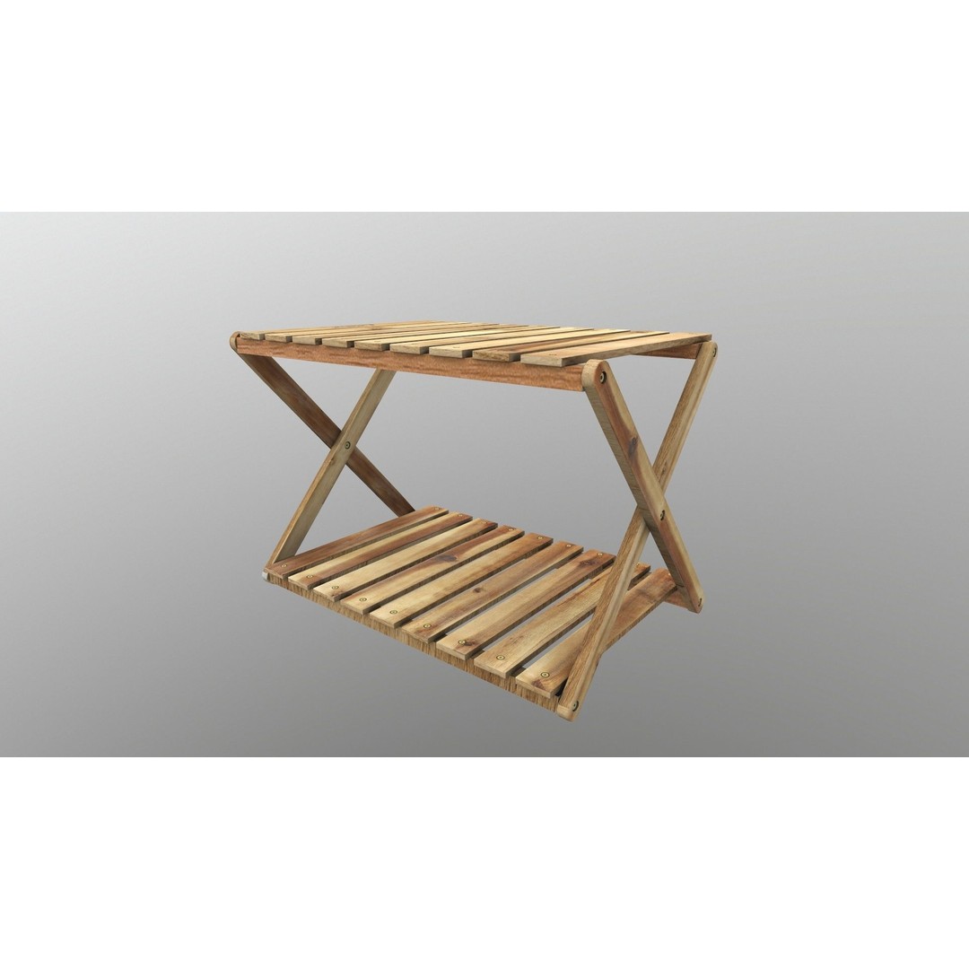 Foldable Wooden Rack 3D Model – Low Poly Game Asset, FBX - View 4