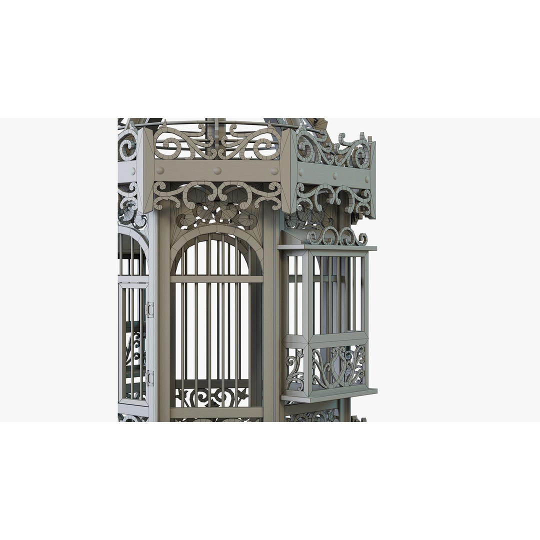 Birdcage 3D Model – Low Poly Antique Wooden Game Asset, PBR - View 11
