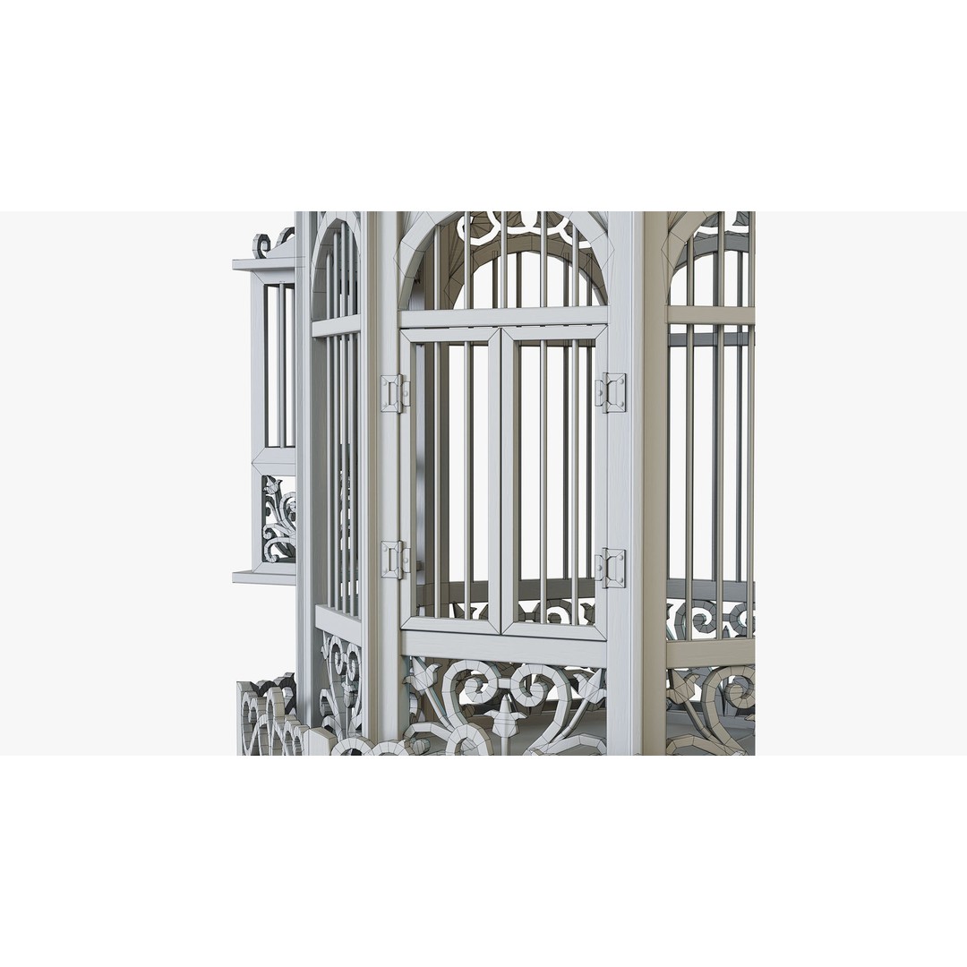 Birdcage 3D Model – Low Poly Antique Wooden Game Asset, PBR - View 12
