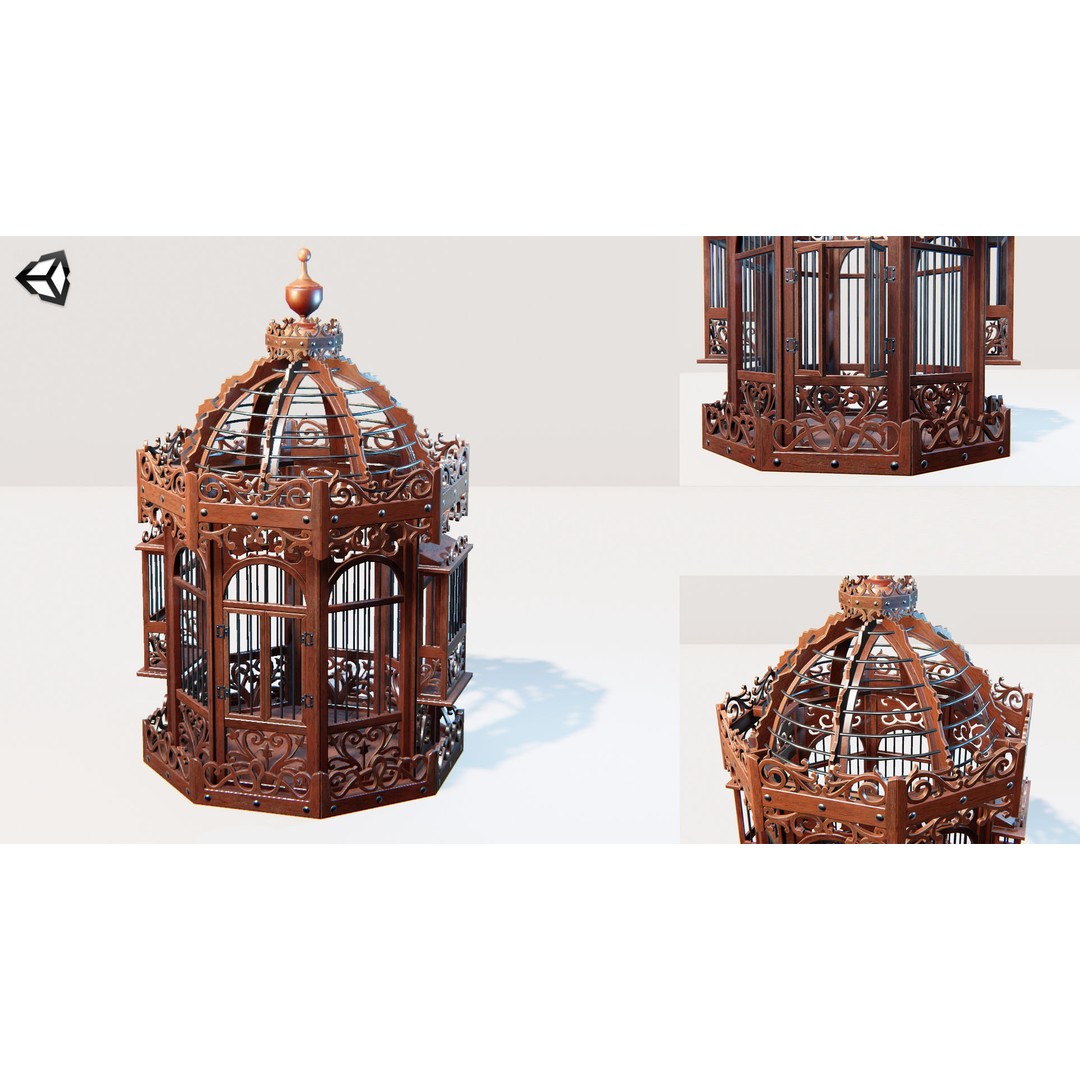 Birdcage 3D Model – Low Poly Antique Wooden Game Asset, PBR - View 15