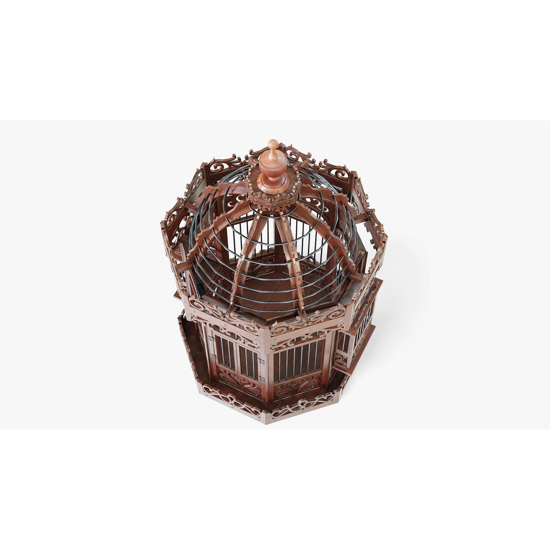 Birdcage 3D Model – Low Poly Antique Wooden Game Asset, PBR - View 5