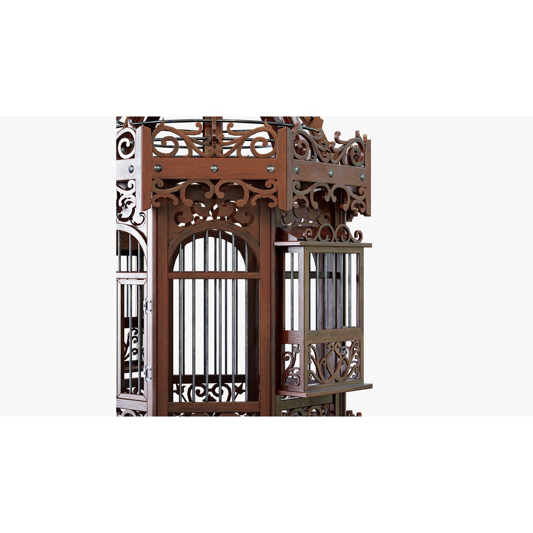 Birdcage 3D Model – Low Poly Antique Wooden Game Asset, PBR - View 6