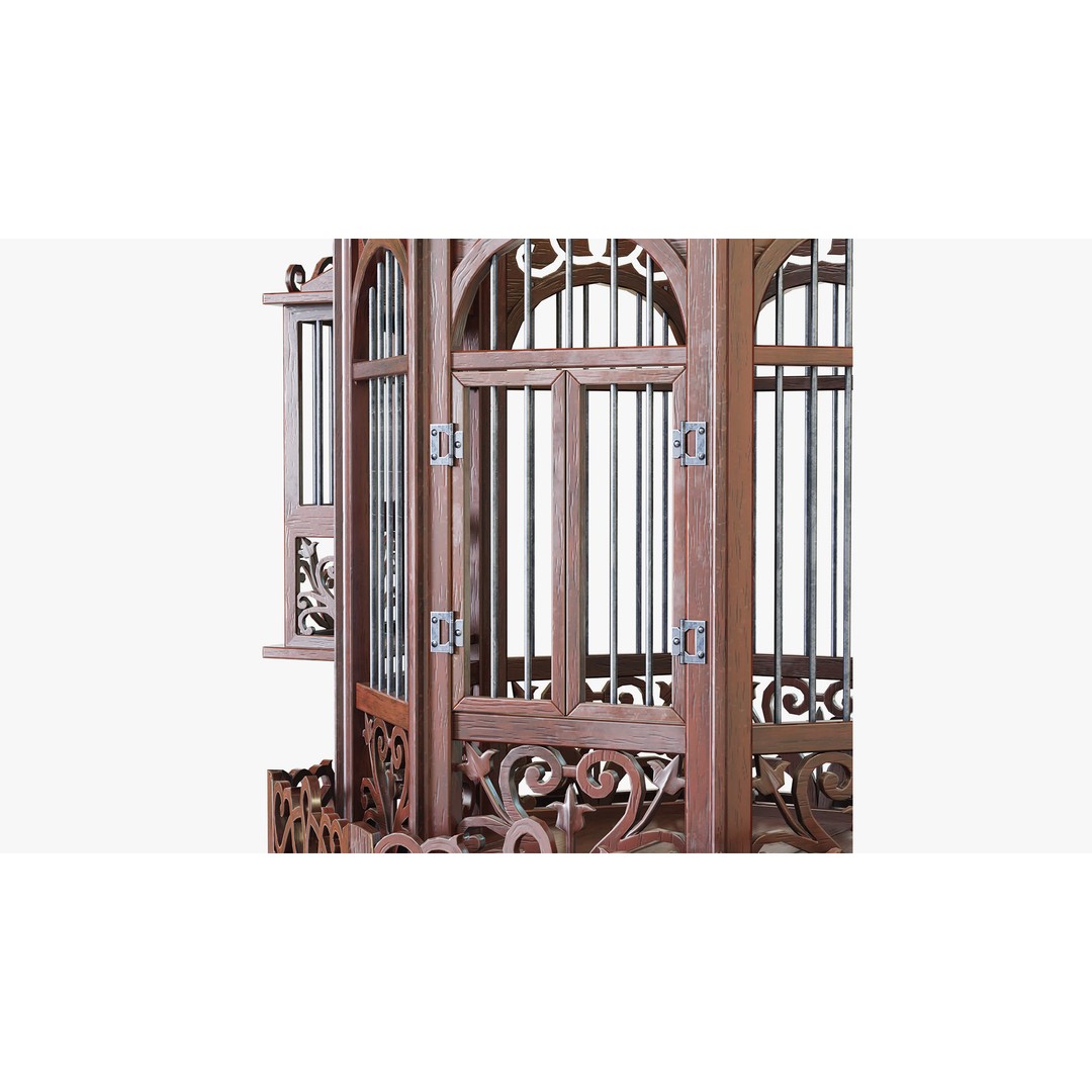 Birdcage 3D Model – Low Poly Antique Wooden Game Asset, PBR - View 7