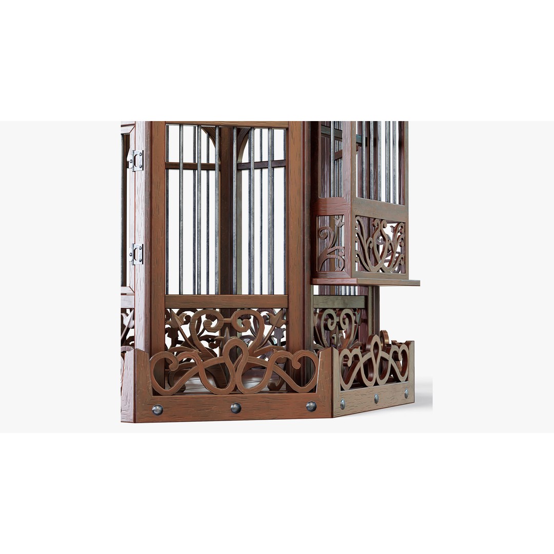 Birdcage 3D Model – Low Poly Antique Wooden Game Asset, PBR - View 8