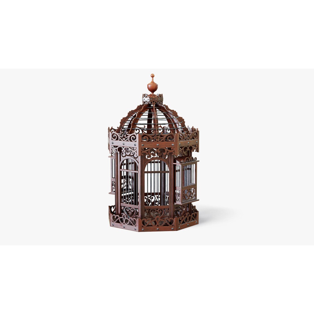 Birdcage 3D Model – Low Poly Antique Wooden Game Asset, PBR - View 9