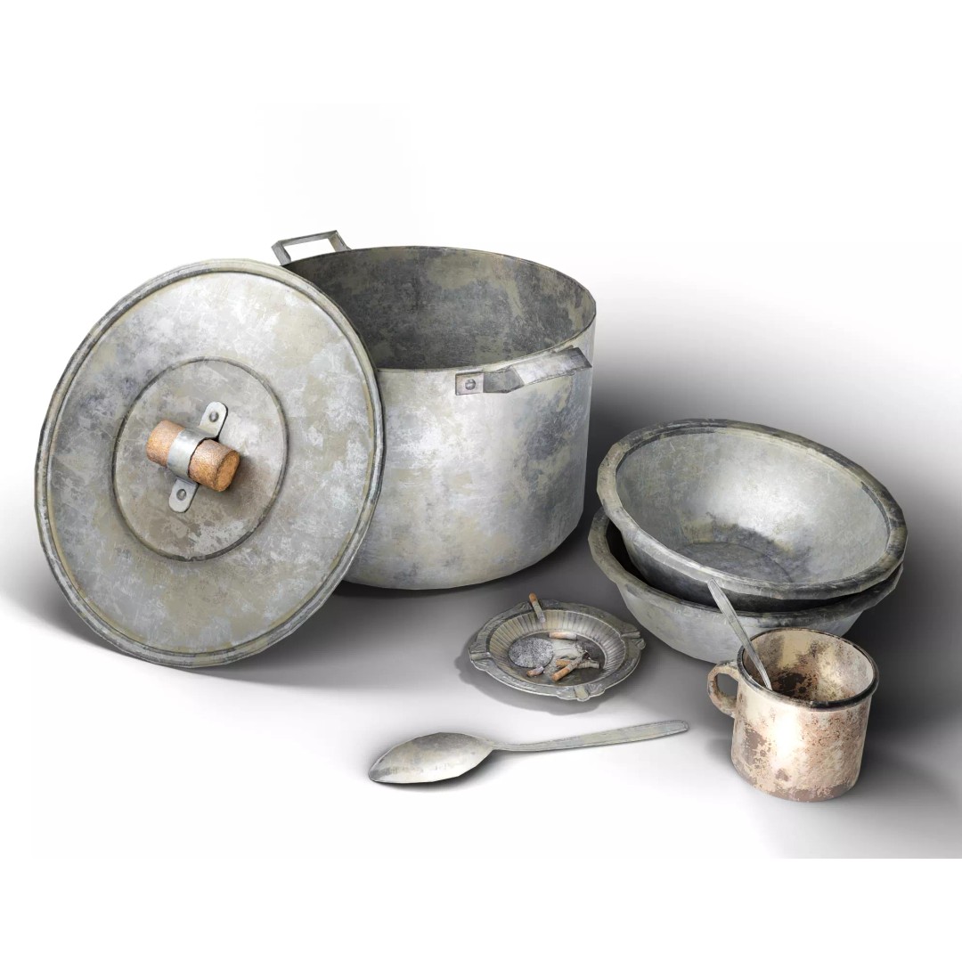 Old Metal Iron Tableware 3D Model – Low Poly PBR Game Asset, FBX - View 2