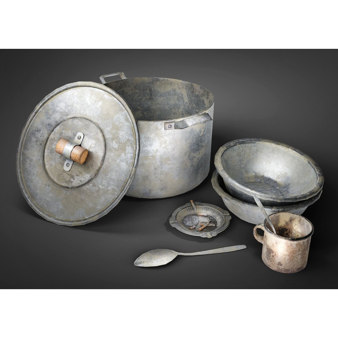 Old Metal Iron Tableware 3D Model – Low Poly PBR Game Asset, FBX - View 3