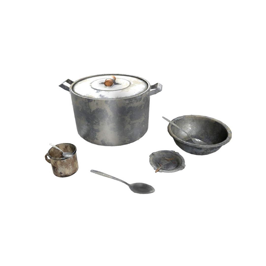Old Metal Iron Tableware 3D Model – Low Poly PBR Game Asset, FBX - View 4