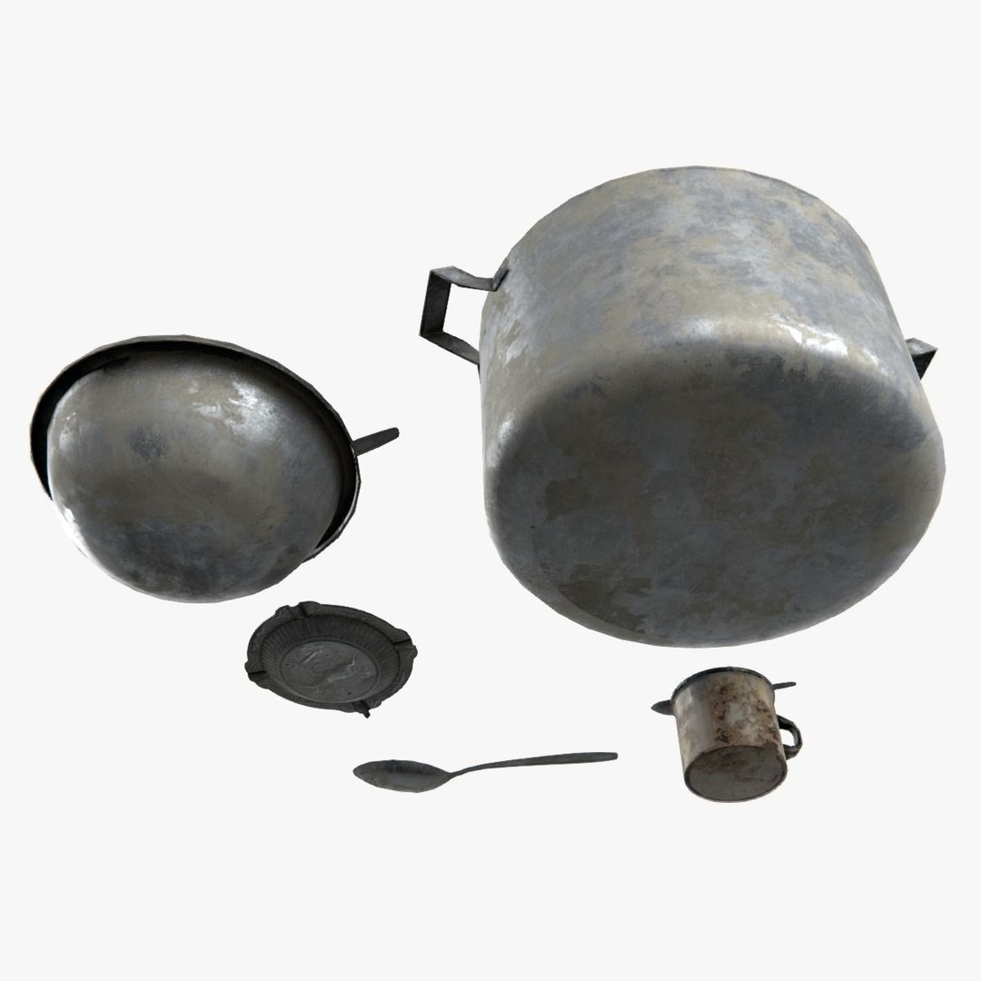 Old Metal Iron Tableware 3D Model – Low Poly PBR Game Asset, FBX - View 7