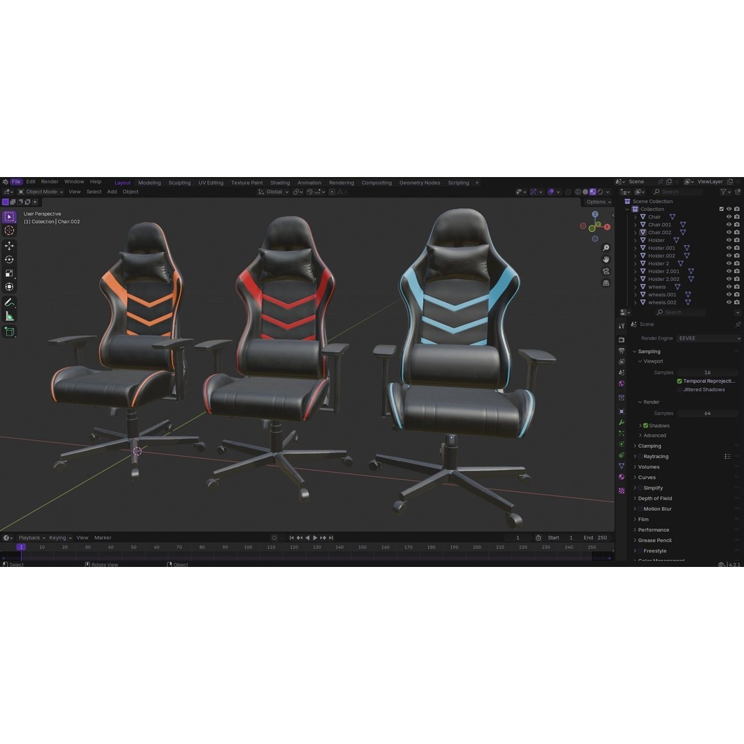 Gaming Chair 3D Model – Low Poly PBR Asset, FBX, OBJ Formats - View 23