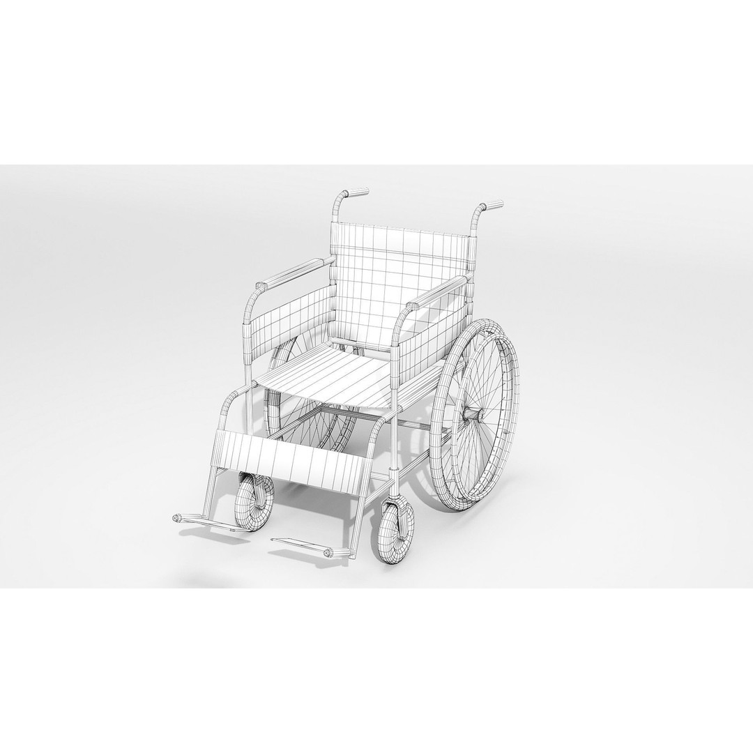 Hospital Wheelchair 3D Model – Low Poly Game Asset, FBX, Blender - View 3