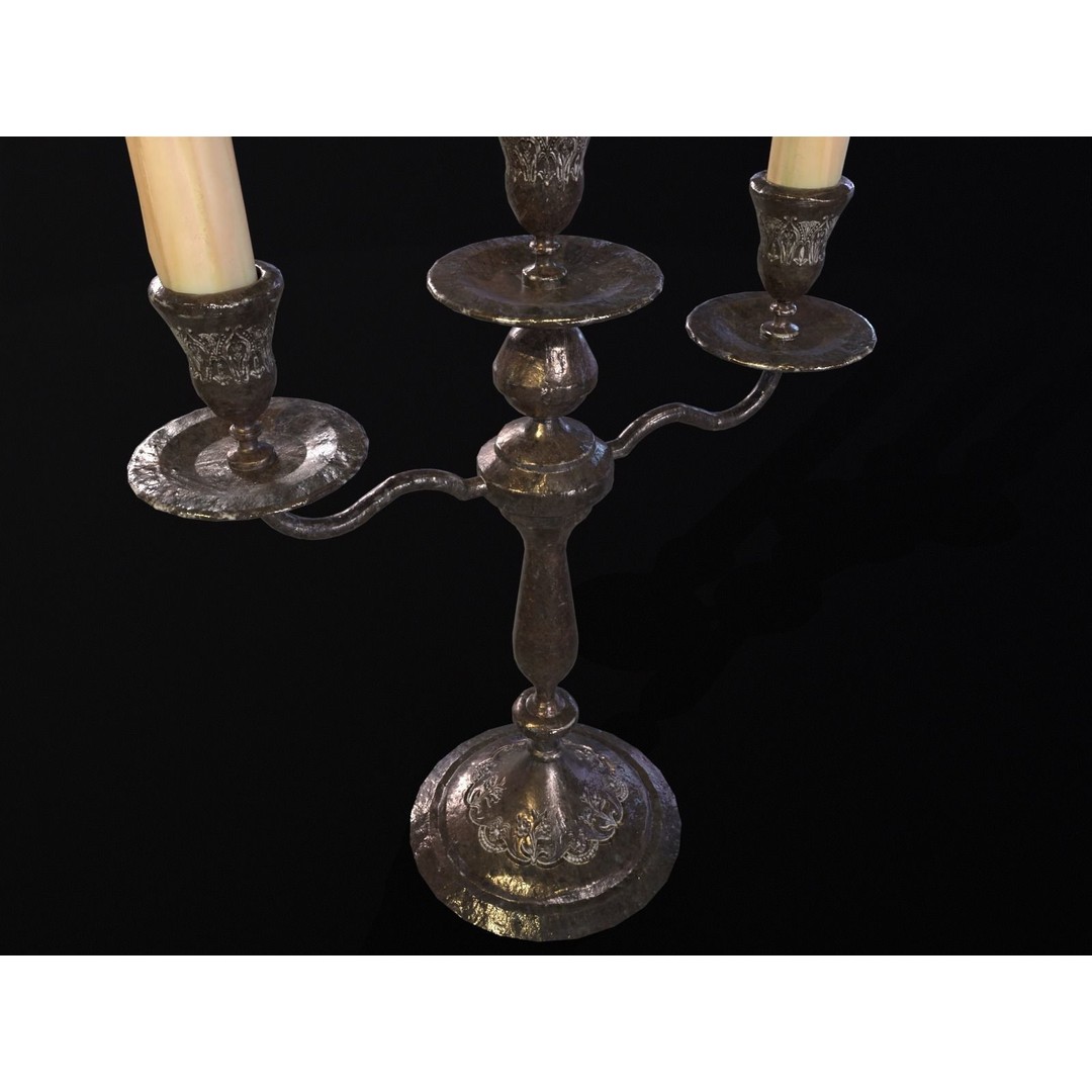 Iron Cased Three Point Candelabra 3D Model – Low Poly PBR Asset, FBX, OBJ
