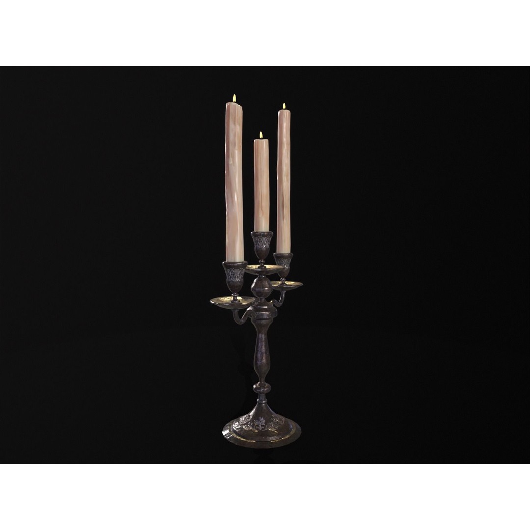 Iron Cased Three Point Candelabra 3D Model – Low Poly PBR Asset, FBX, OBJ - View 13