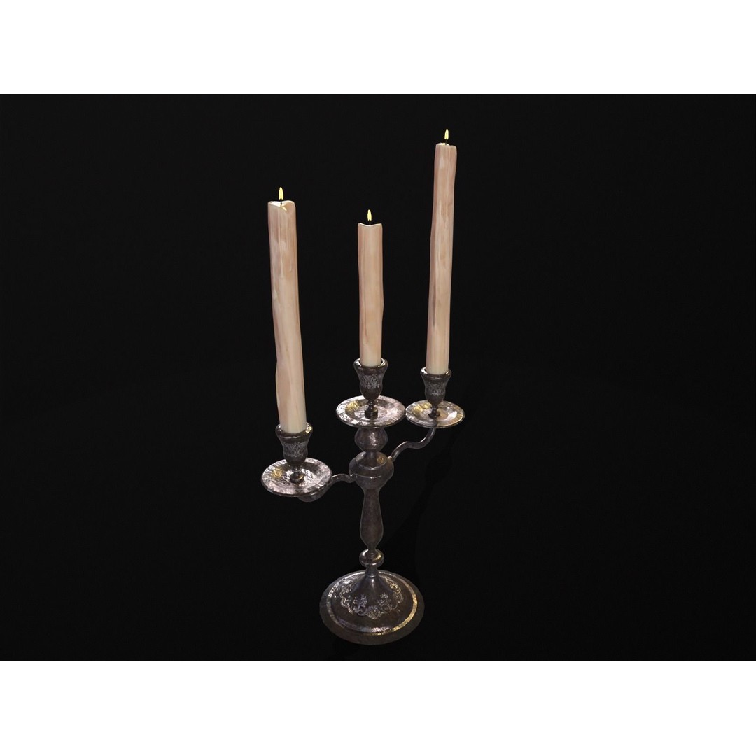 Iron Cased Three Point Candelabra 3D Model – Low Poly PBR Asset, FBX, OBJ - View 15
