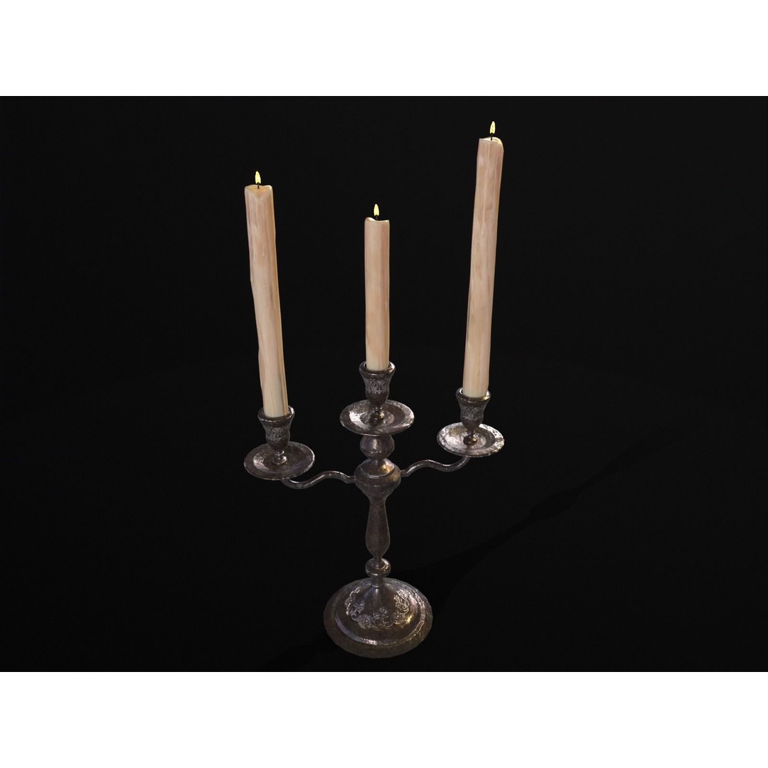 Iron Cased Three Point Candelabra 3D Model – Low Poly PBR Asset, FBX, OBJ - View 17