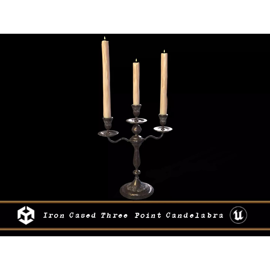 Iron Cased Three Point Candelabra 3D Model – Low Poly PBR Asset, FBX, OBJ - View 2