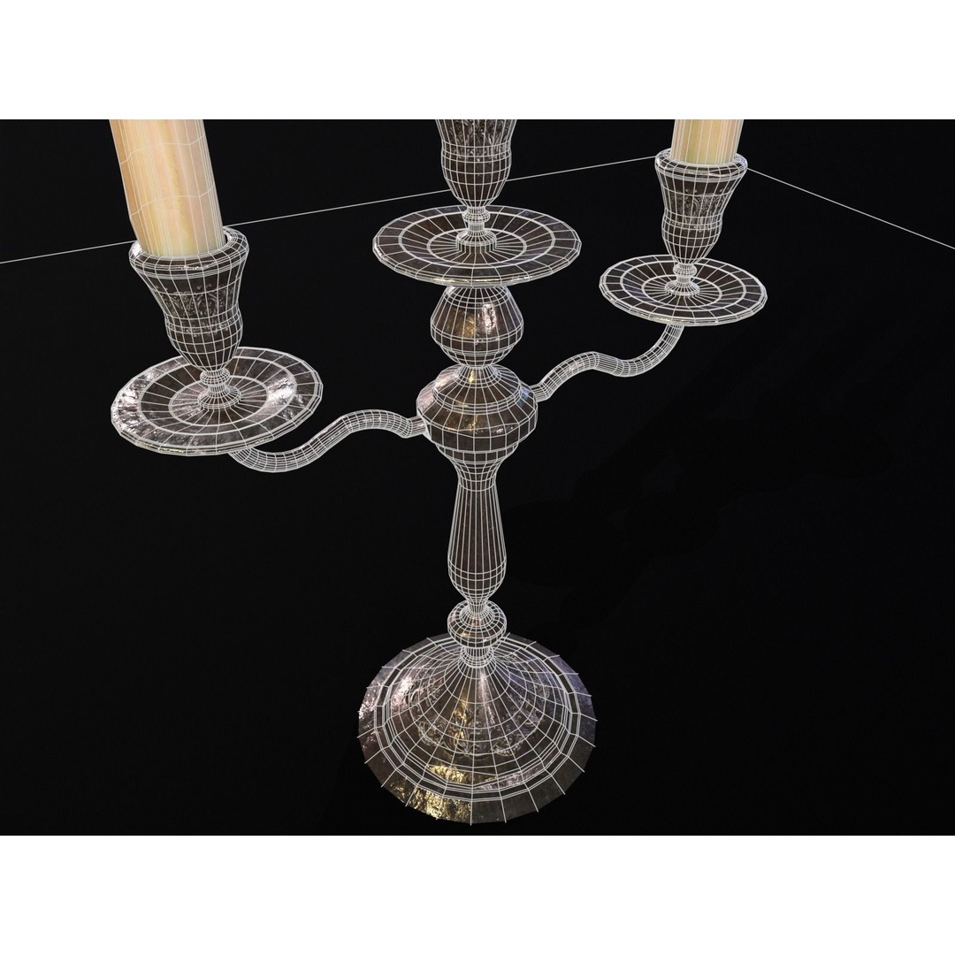 Iron Cased Three Point Candelabra 3D Model – Low Poly PBR Asset, FBX, OBJ - View 23