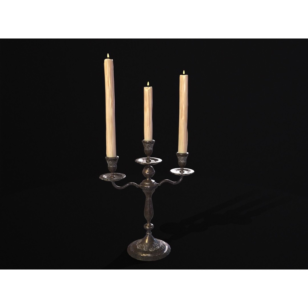 Iron Cased Three Point Candelabra 3D Model – Low Poly PBR Asset, FBX, OBJ - View 3