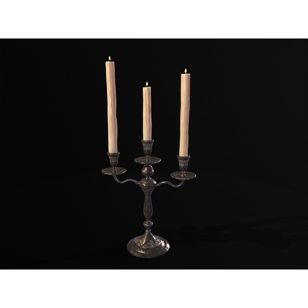 Iron Cased Three Point Candelabra 3D Model – Low Poly PBR Asset, FBX, OBJ - View 5