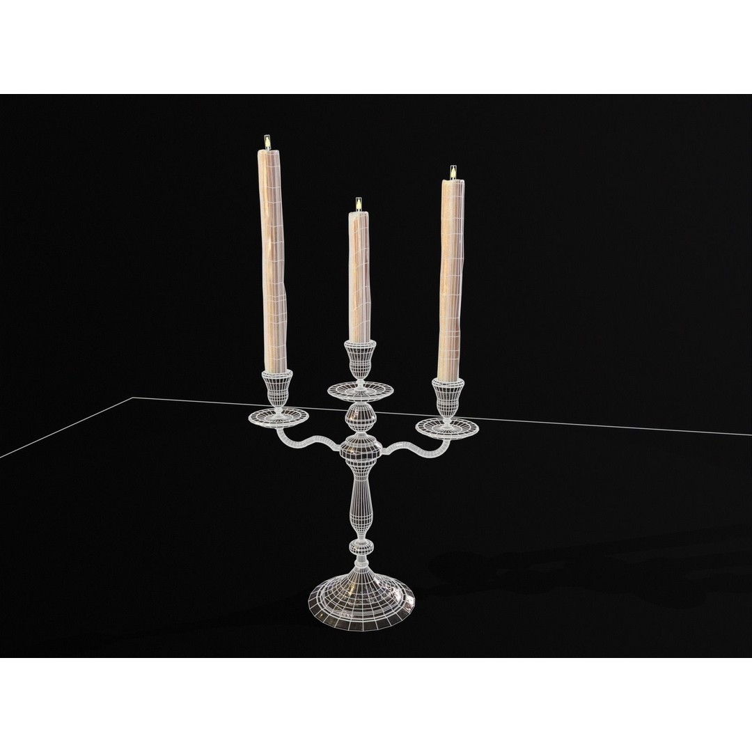 Iron Cased Three Point Candelabra 3D Model – Low Poly PBR Asset, FBX, OBJ - View 6