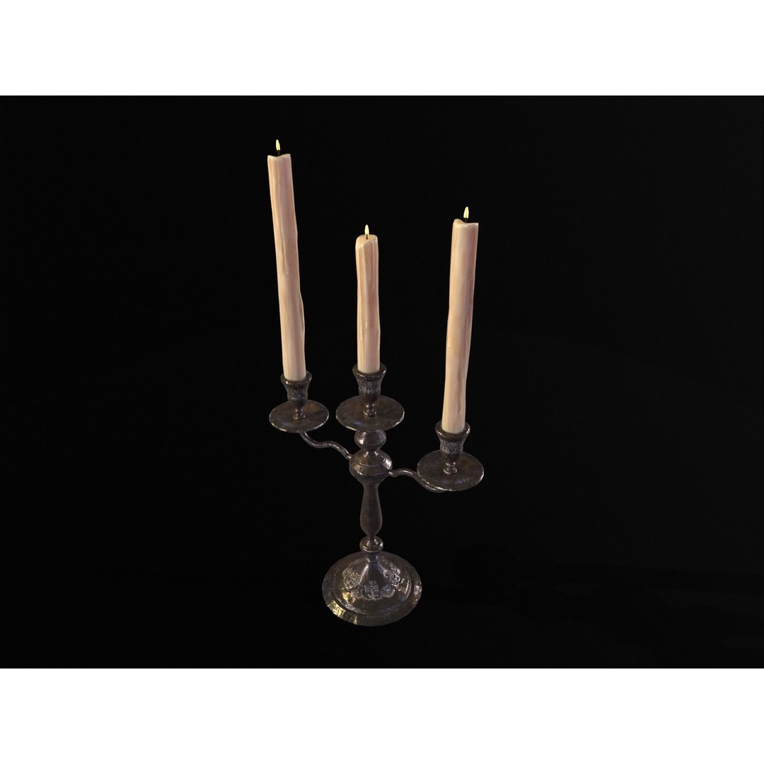 Iron Cased Three Point Candelabra 3D Model – Low Poly PBR Asset, FBX, OBJ - View 7