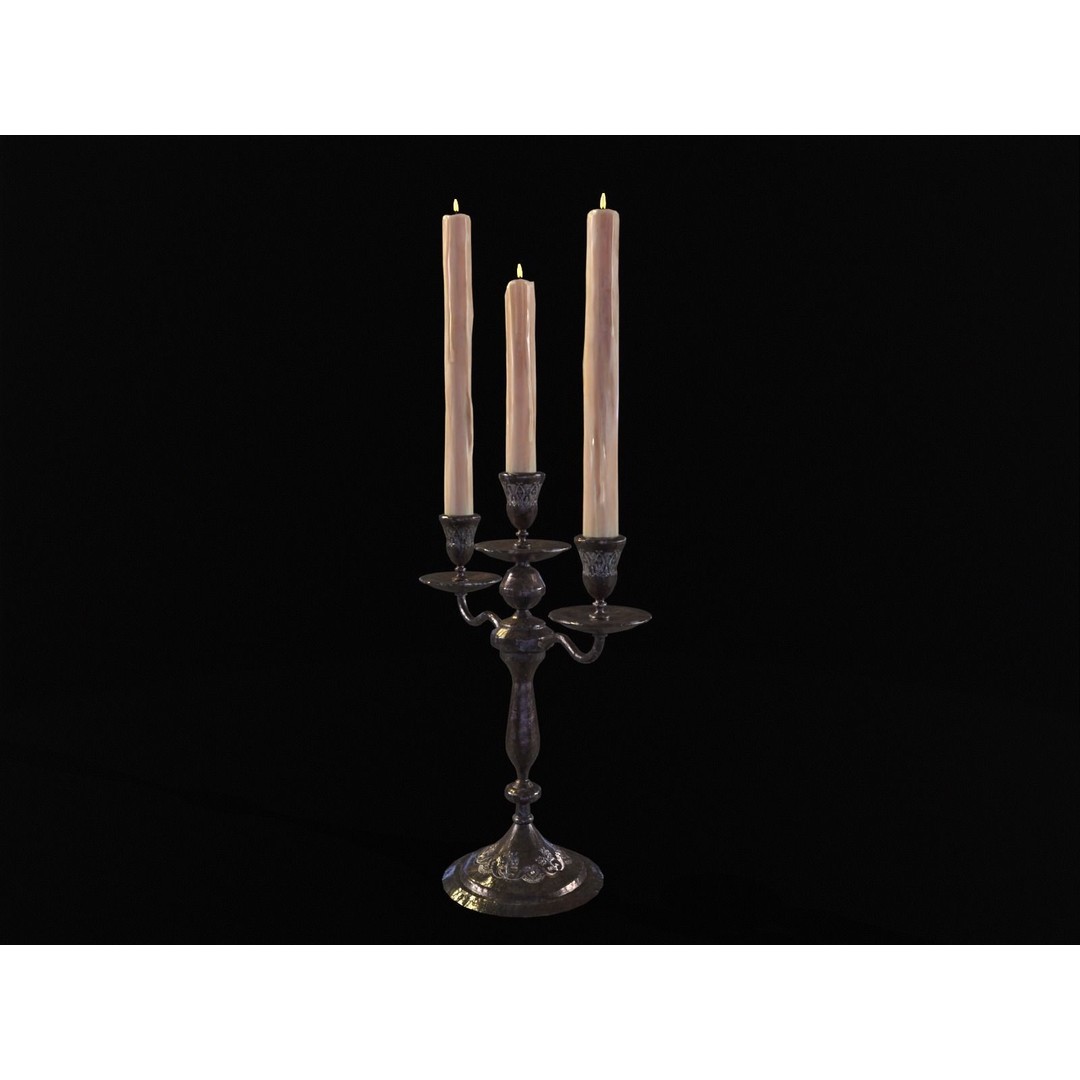 Iron Cased Three Point Candelabra 3D Model – Low Poly PBR Asset, FBX, OBJ - View 9