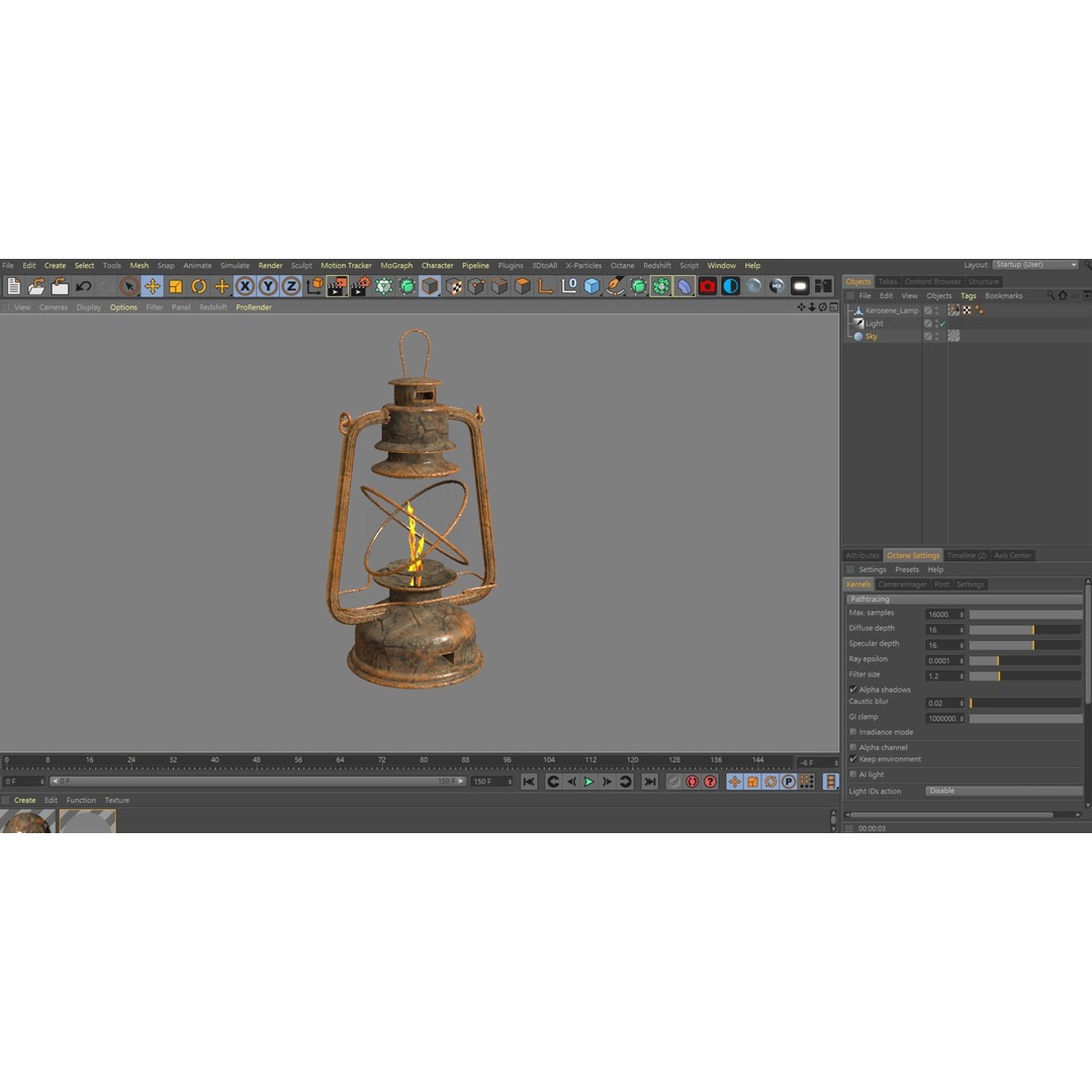 Kerosene Lamp 3D Model – Antique Style PBR Asset, FBX & Blender Formats
