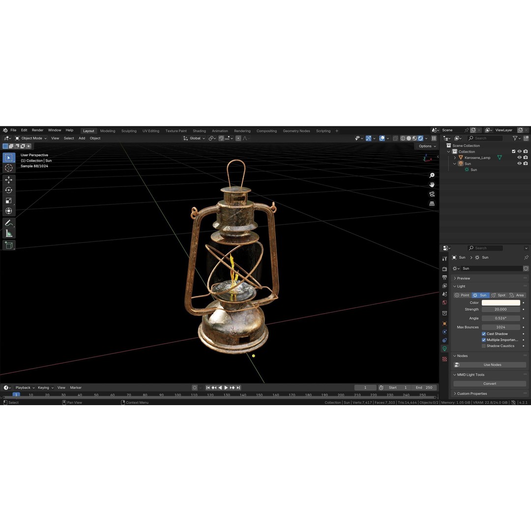 Kerosene Lamp 3D Model – Antique Style PBR Asset, FBX & Blender Formats - View 10