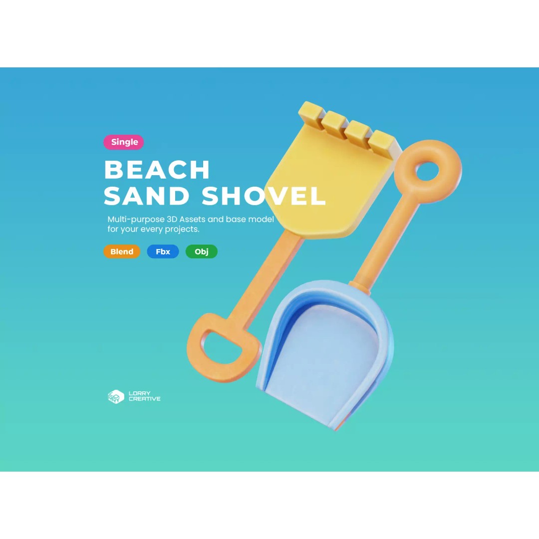 Cartoon Beach Sand Shovel 3D Model – Fun Outdoor Prop, PBR Textures, FBX - View 2