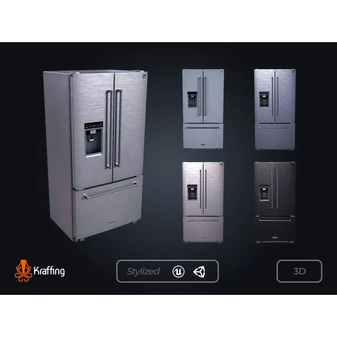 Fridge V2 3D Model – Low Poly Kitchen Appliance, FBX, PBR Textures - View 2