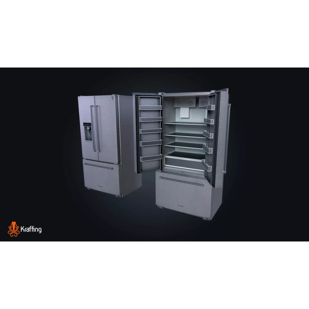 Fridge V2 3D Model – Low Poly Kitchen Appliance, FBX, PBR Textures - View 3