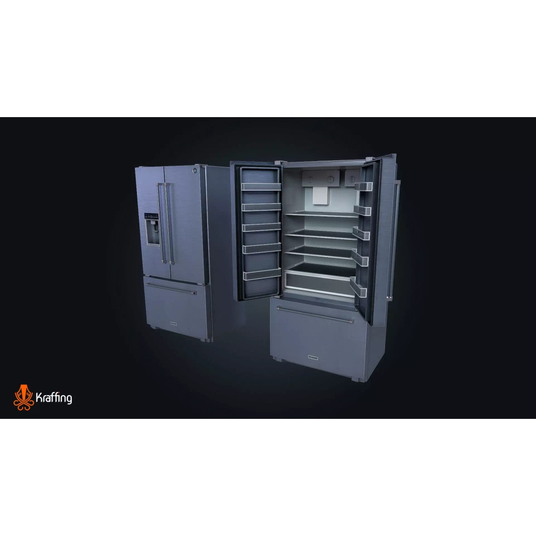 Fridge V2 3D Model – Low Poly Kitchen Appliance, FBX, PBR Textures - View 6