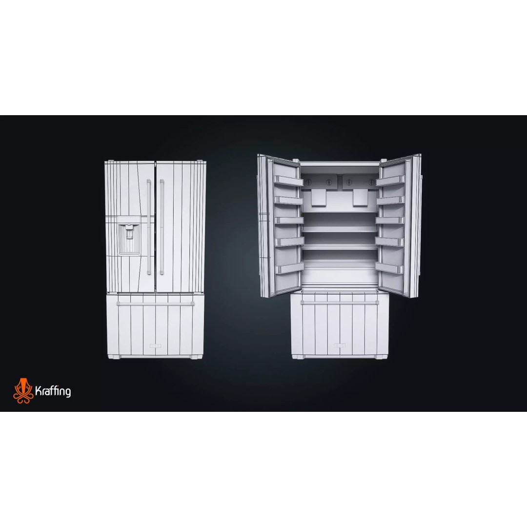 Fridge V2 3D Model – Low Poly Kitchen Appliance, FBX, PBR Textures - View 8