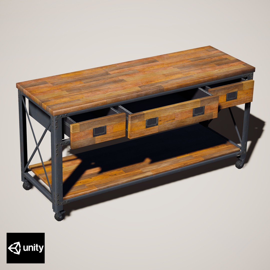 Metal And Wood Workbench 3D Model – Low Poly Game Asset, FBX, PBR