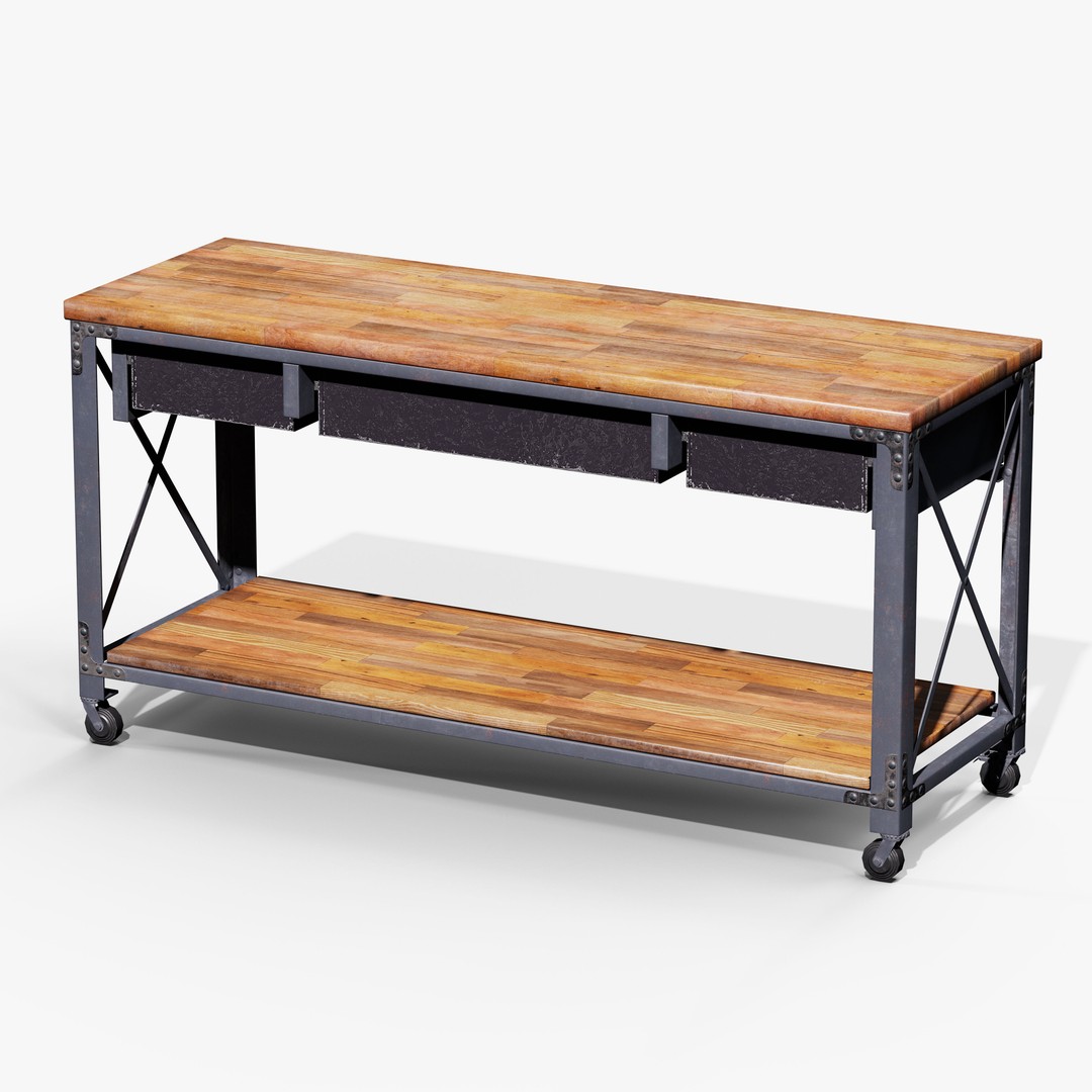 Metal And Wood Workbench 3D Model – Low Poly Game Asset, FBX, PBR - View 10