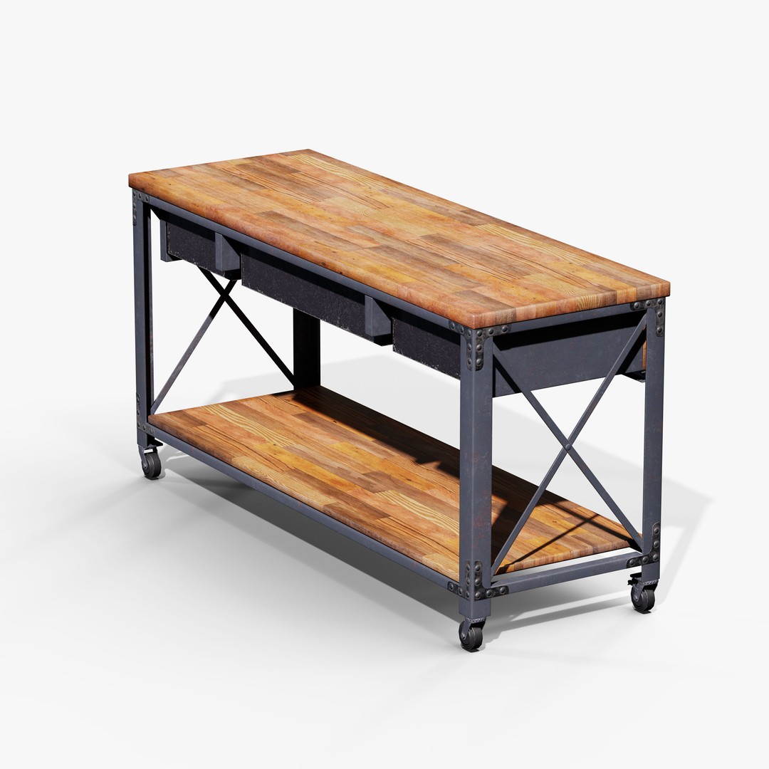 Metal And Wood Workbench 3D Model – Low Poly Game Asset, FBX, PBR - View 11