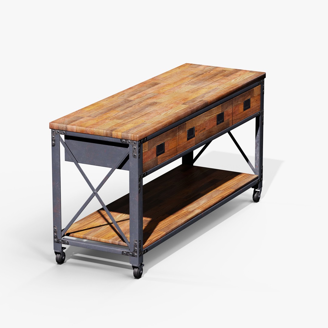 Metal And Wood Workbench 3D Model – Low Poly Game Asset, FBX, PBR - View 13