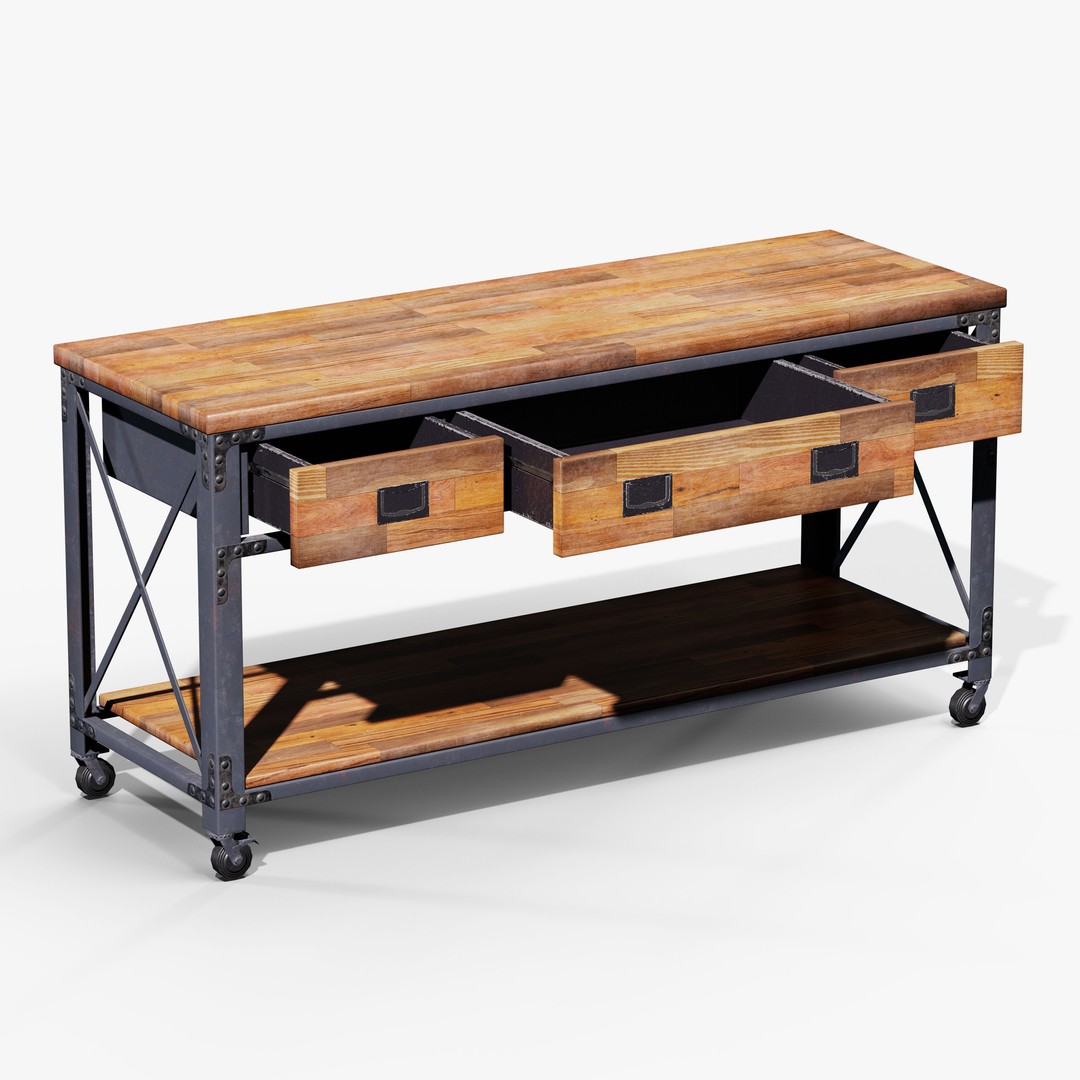 Metal And Wood Workbench 3D Model – Low Poly Game Asset, FBX, PBR - View 14